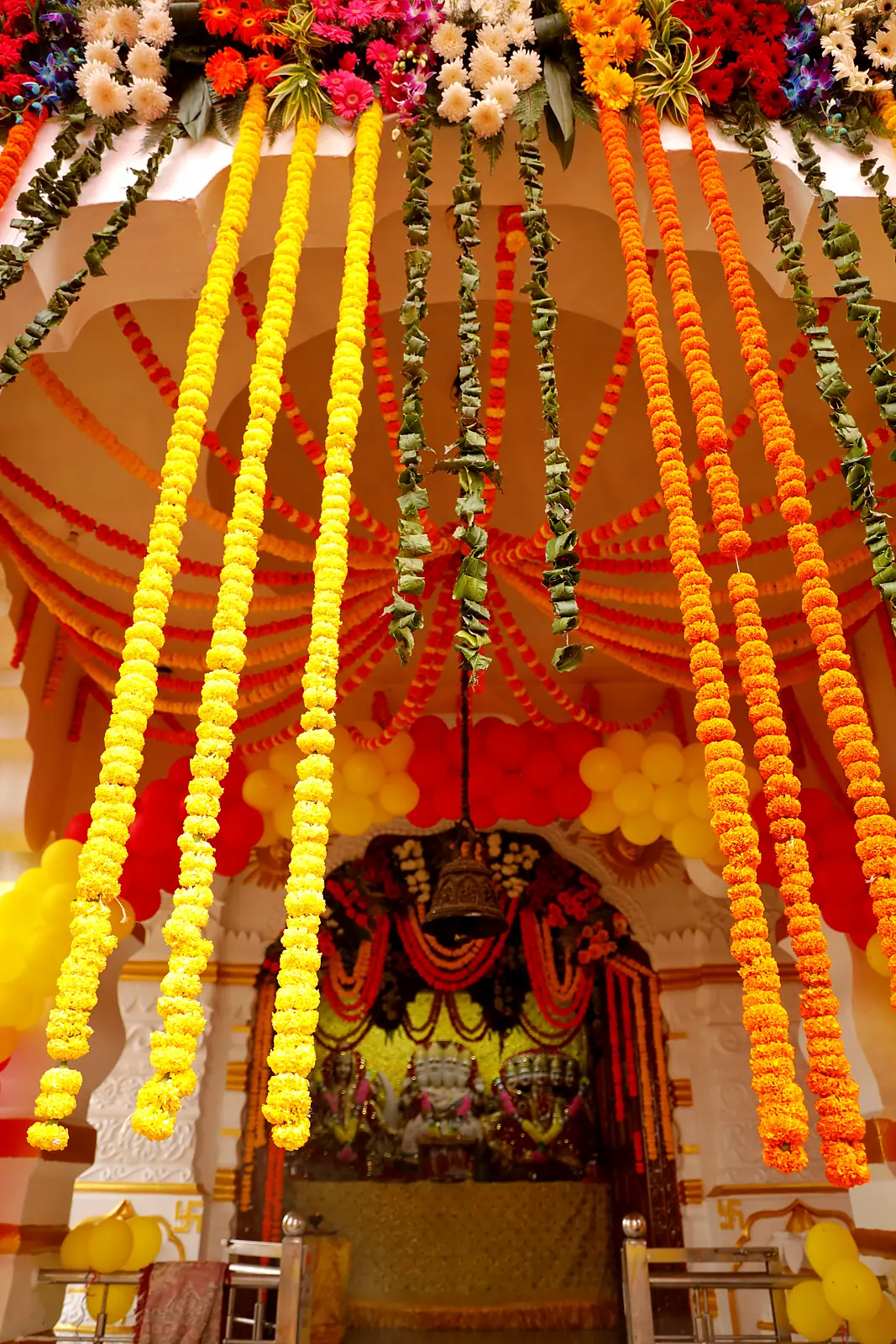 Marigold strings over the sanctum