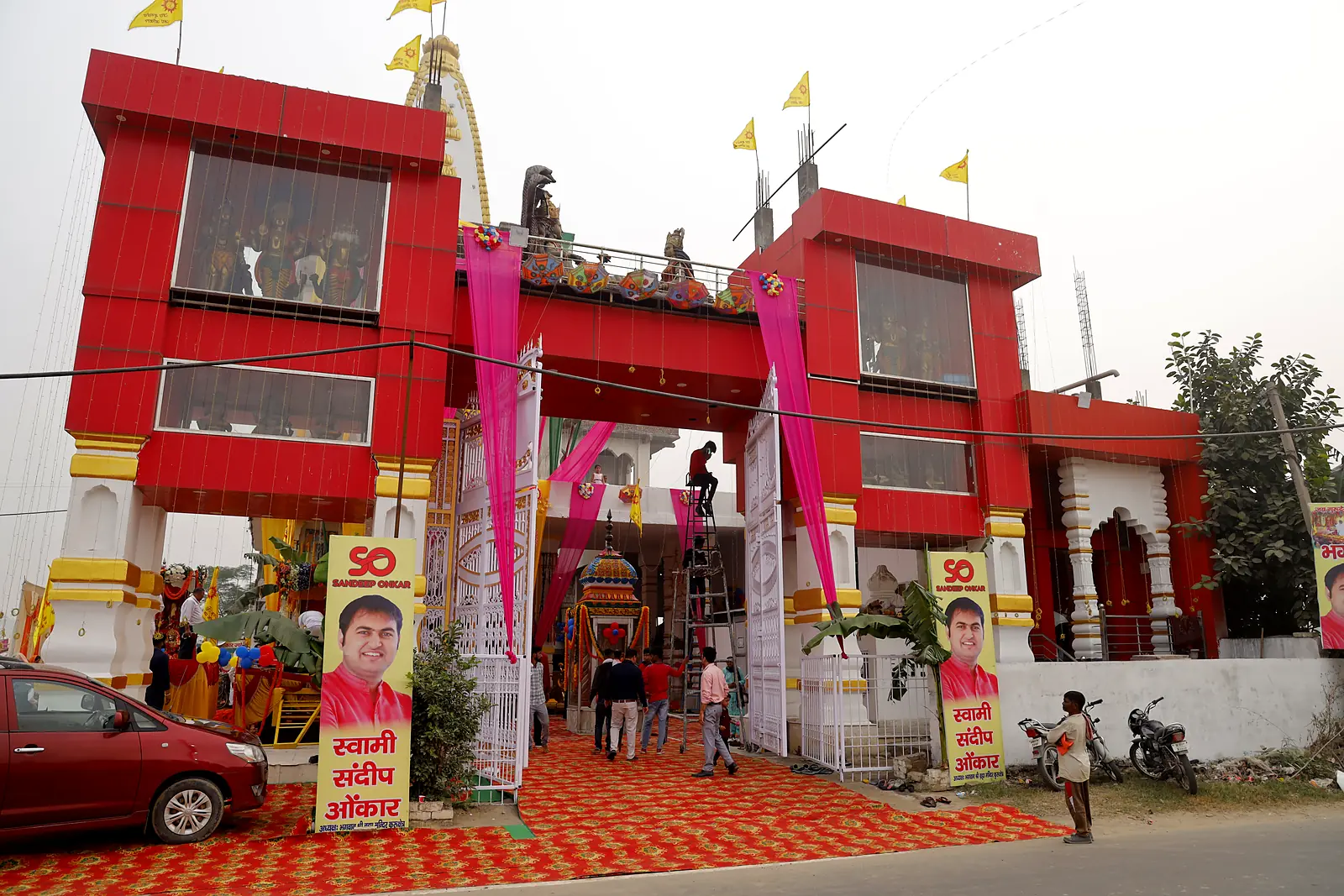The red festival gateway of the temple