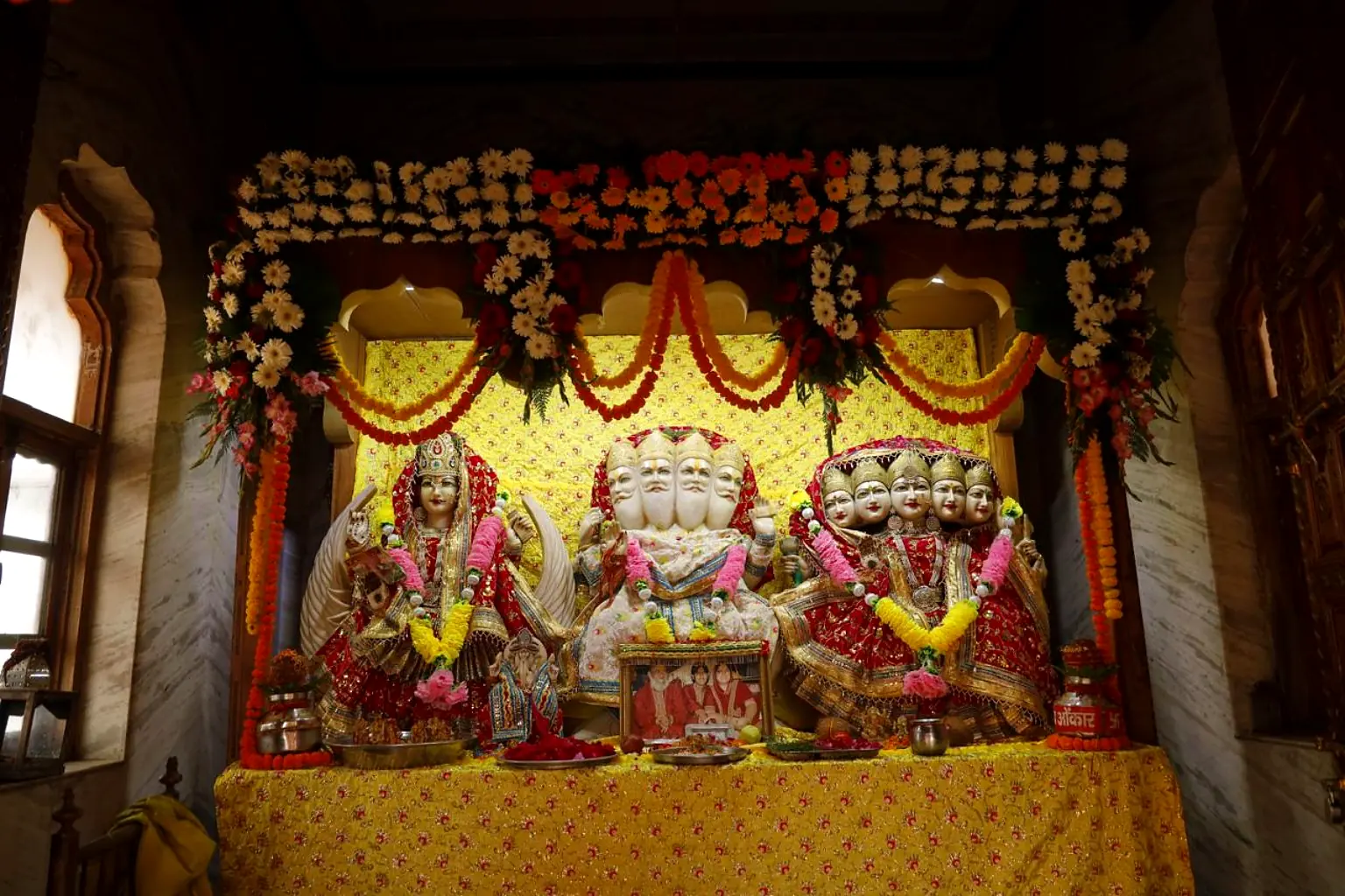 The Brahma darbar decorated with flowers