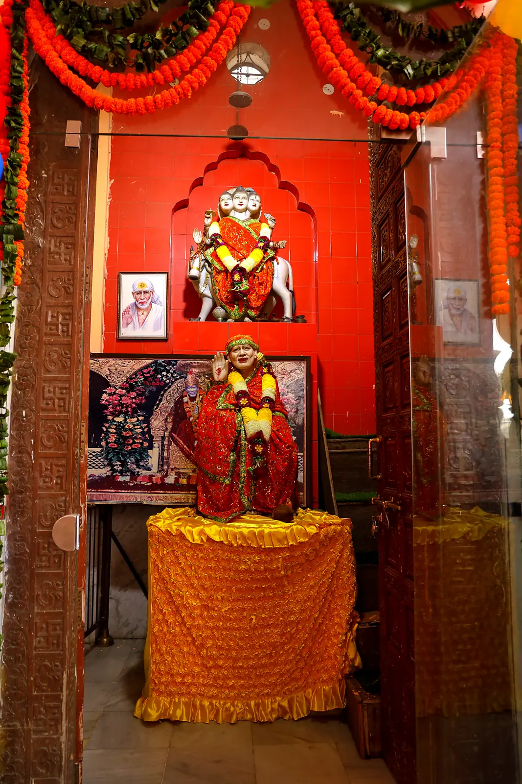 Guru gaddi shrine decorated with marigolds